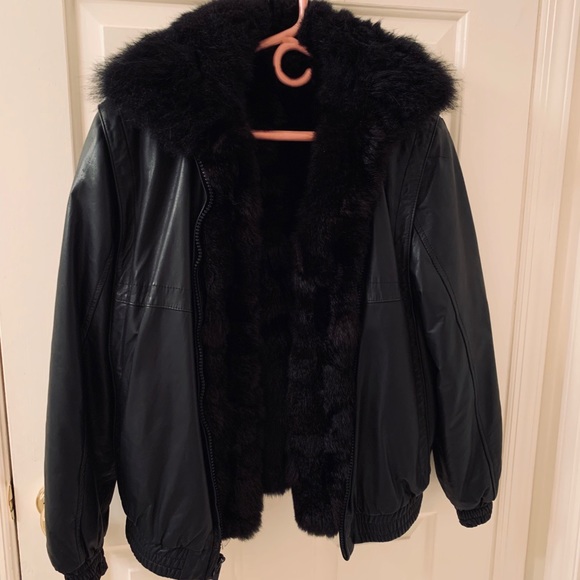 Vintage Black Lambskin & Fur Bomber Jacket - Picture 1 of 16
